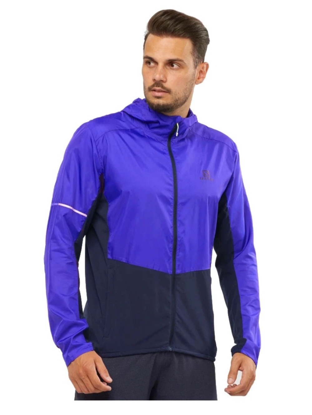 Salomon Men's Blue and Black Agile Hooded Jacket Size large